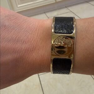 Versace Medusa  Gold tone and Black Leather Bracelet bangle - Designer
